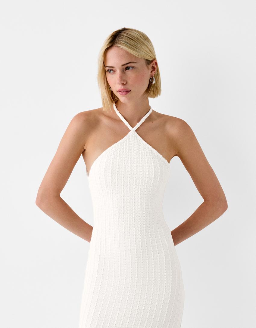 فستان ميدي هالتر ريفي-أبيض مطفي-1