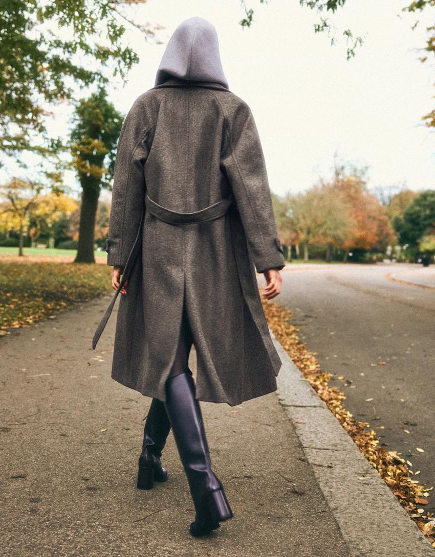 Soft trench coat with belt-Brown