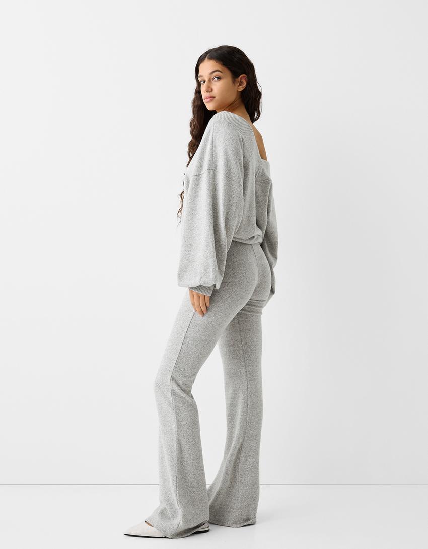 سروال محاك واسع من الأسفل-رمادي-2