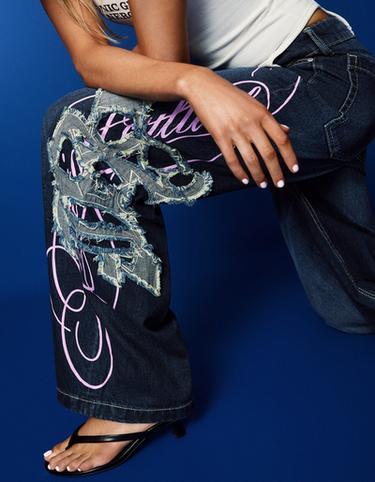 Embroidered baggy jeans — Blue 3