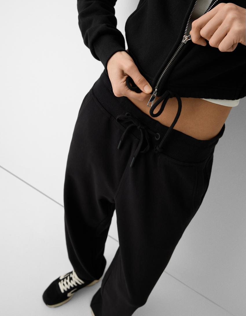 Cropped zip-up hoodie-Black-6