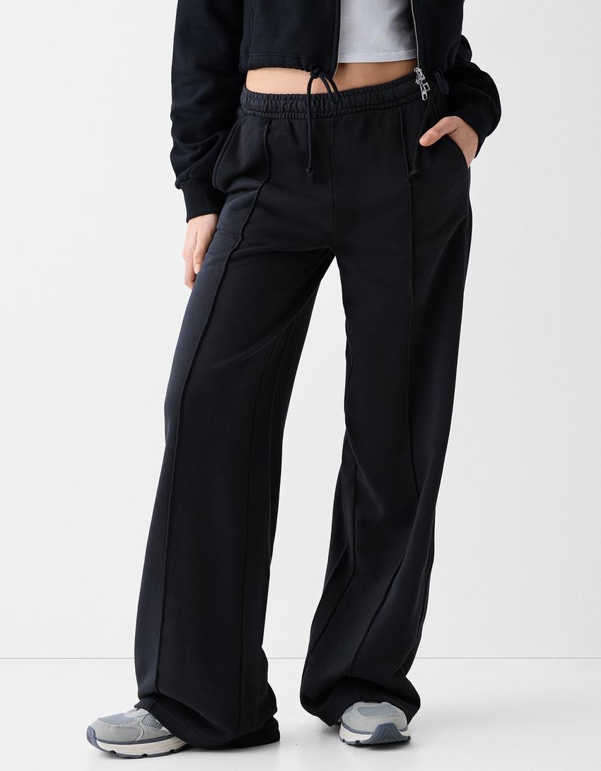 Wide-leg acid faded-effect plush trousers-Grey-1