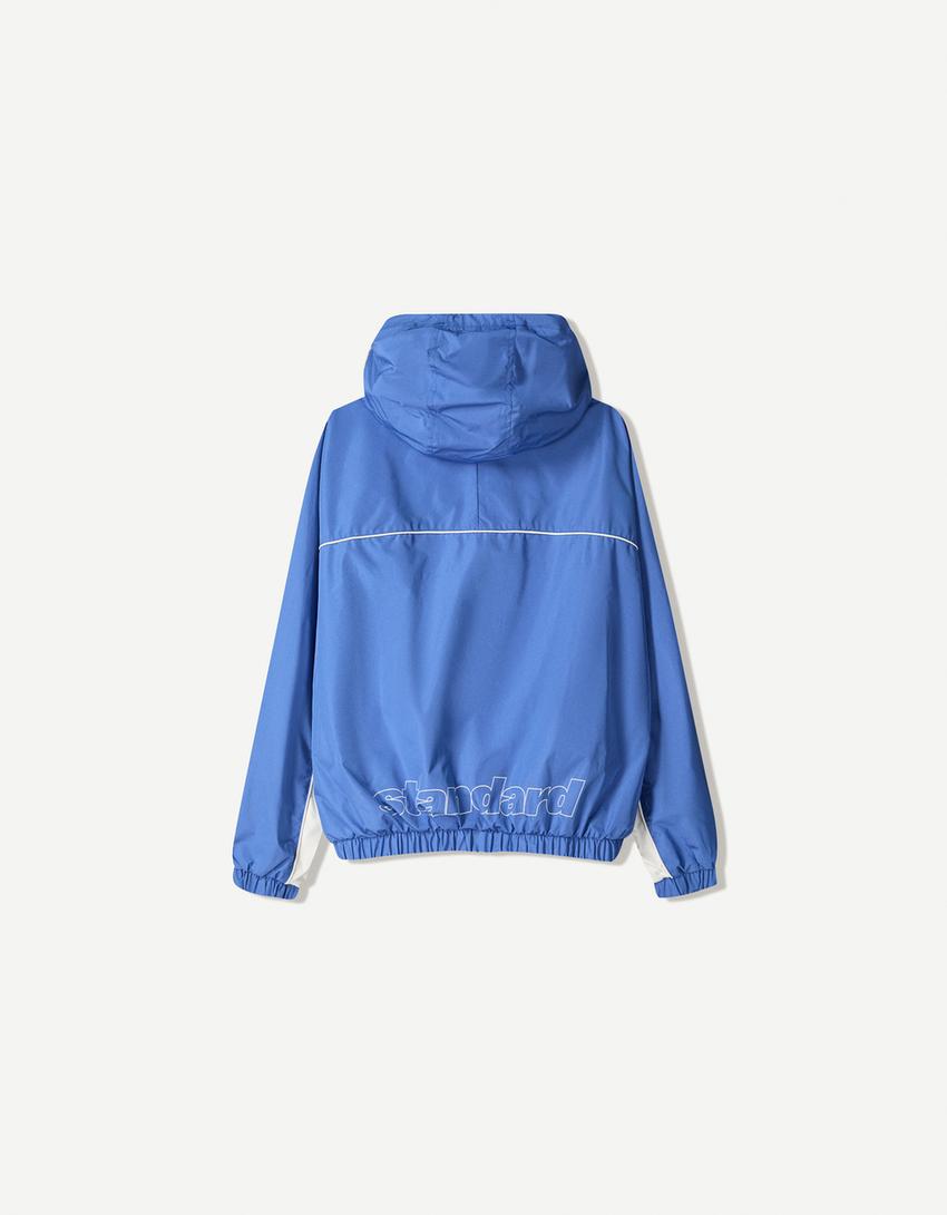 Blouson léger color block capuche-Bleu