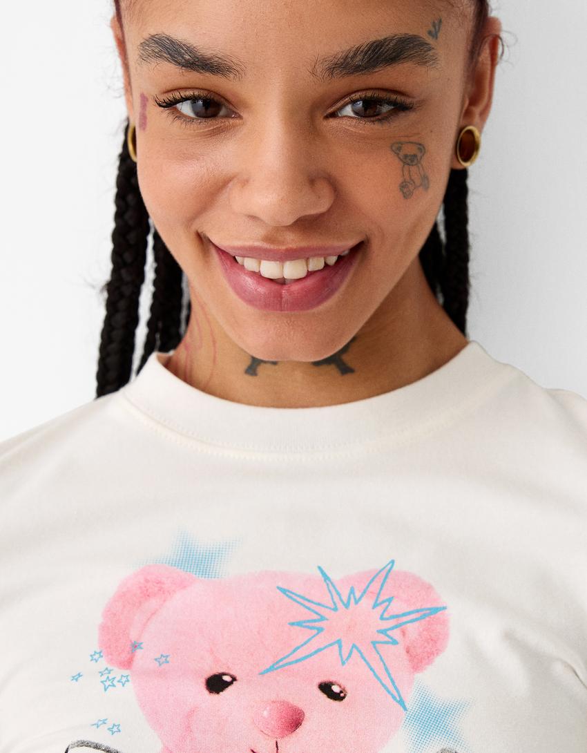 Short sleeve T-shirt with print-Cream-6