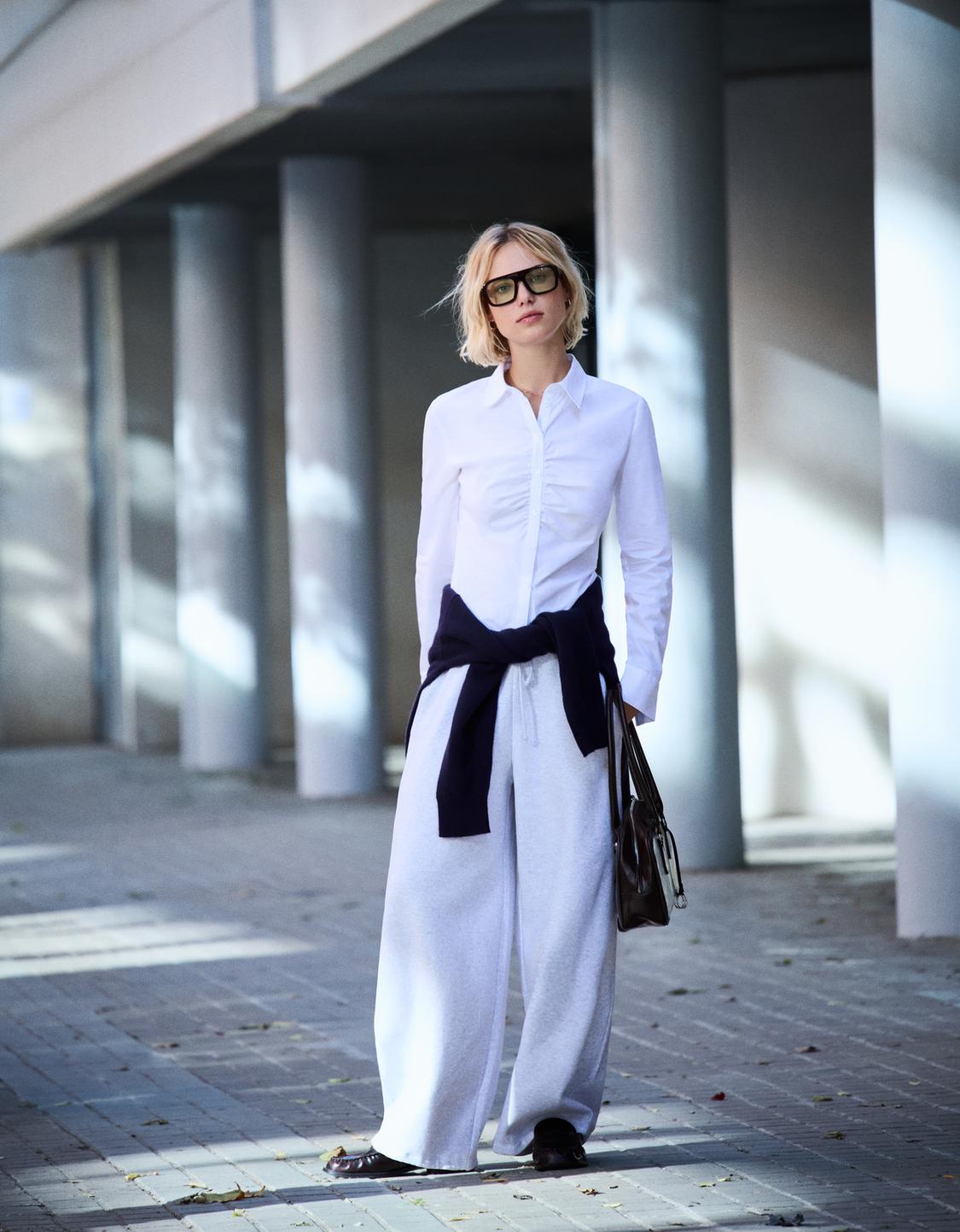 Plush barrel trousers with stoppers
