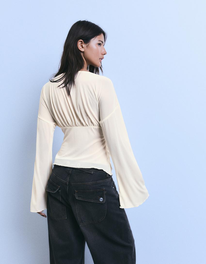 Langarmshirt in Korsett-Optik-Rohweiß
