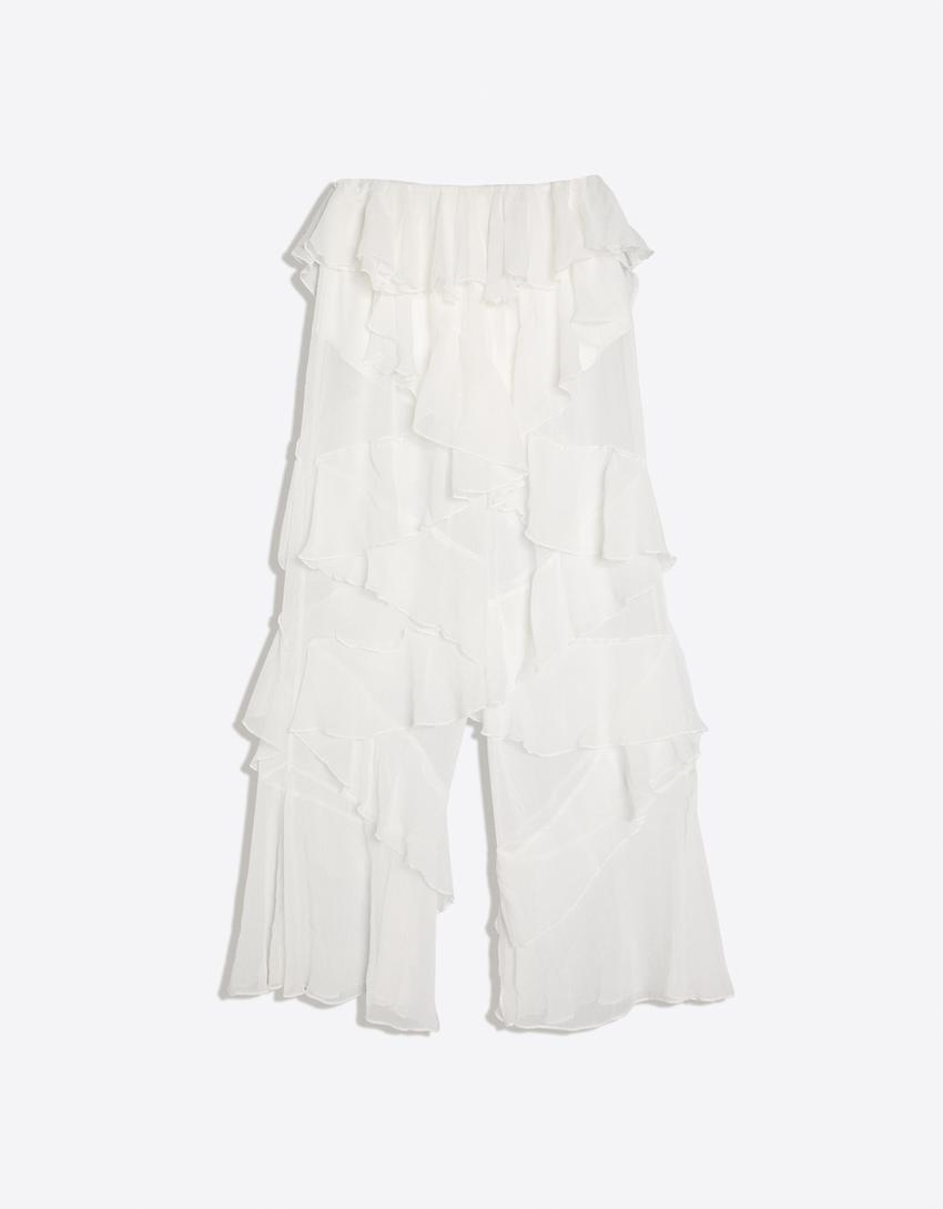 Loose-fitting ruffle trousers-Off white