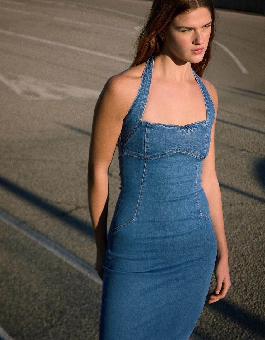 Rochie midi denim-Albastru deschis