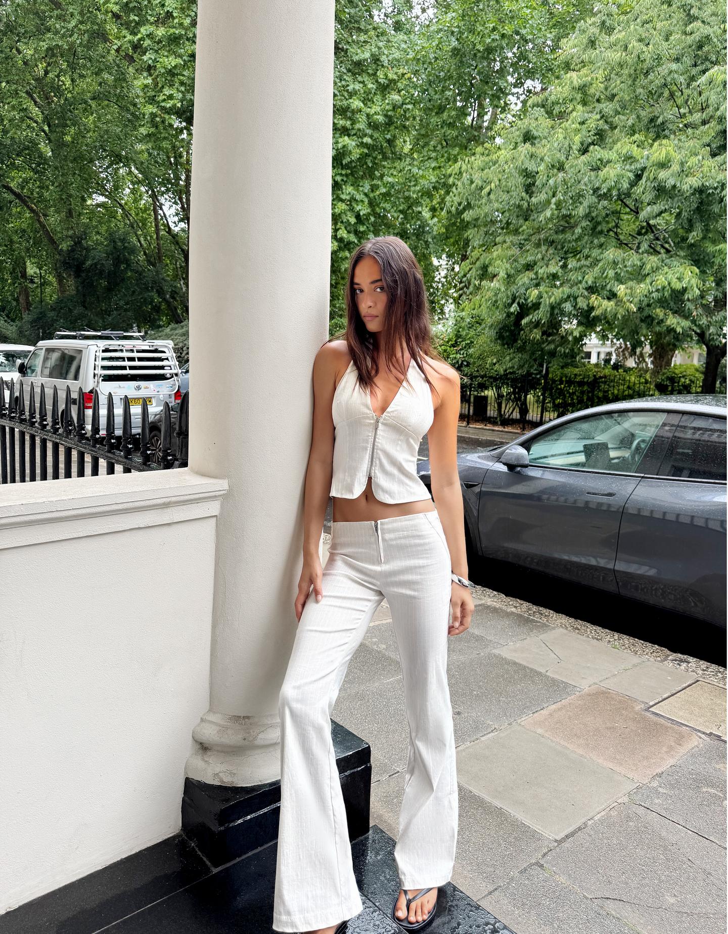 Bershka top typu halter z bengalinu beżowy