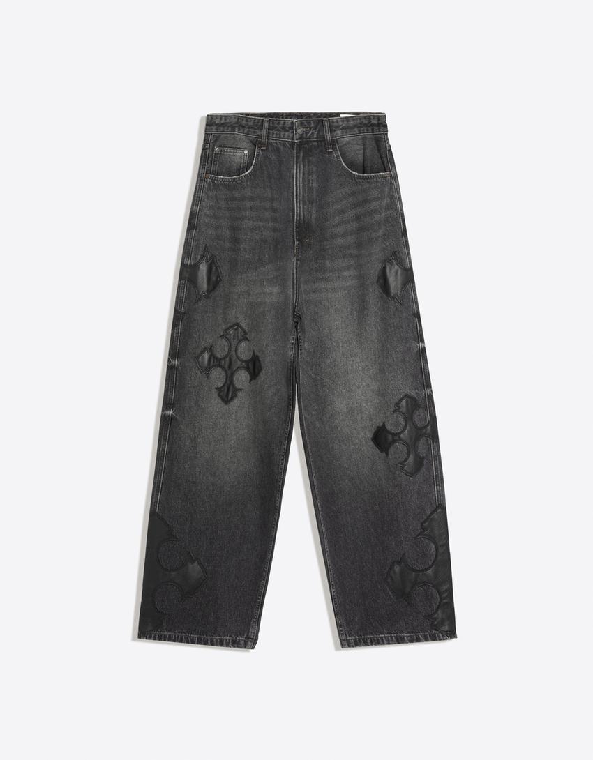 Armalı barrel jean-Siyah