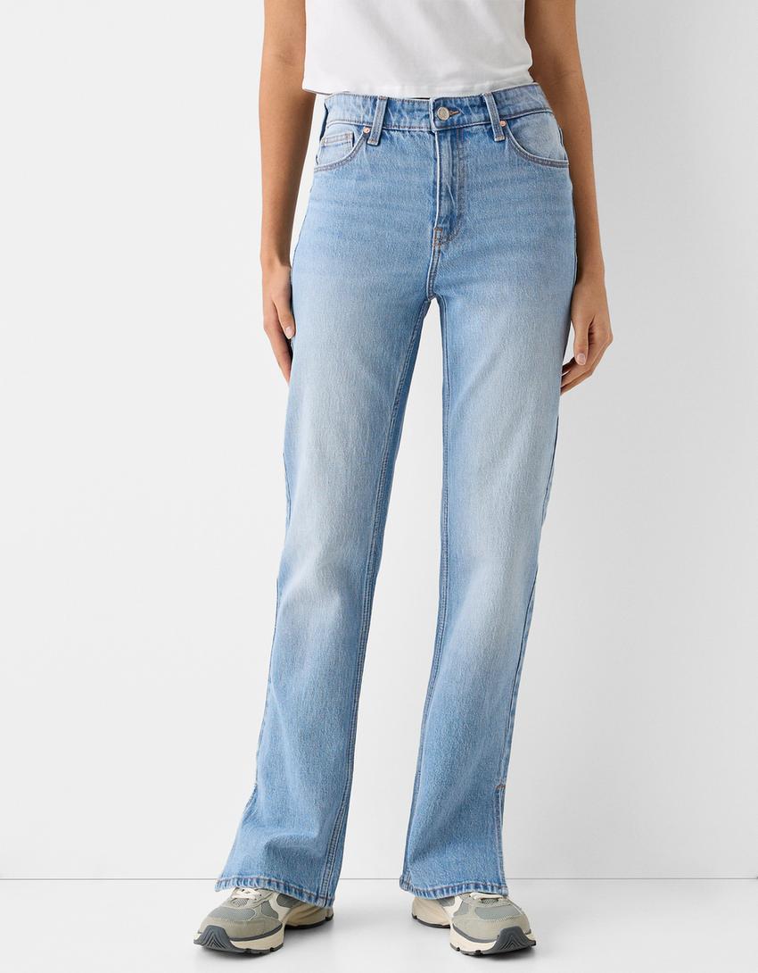 Flared split hem comfort jeans-Light blue-1
