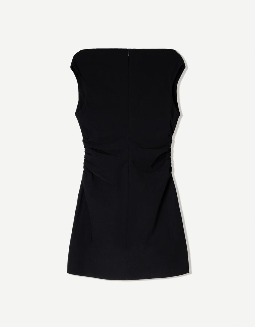 Stretch mini dress with Bardot neckline-Black