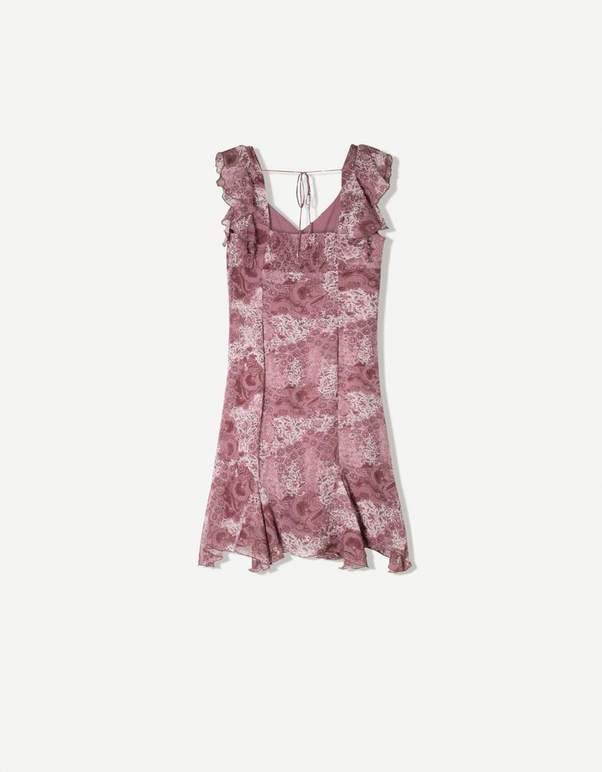 Vestito mini volant-Bordeaux-5