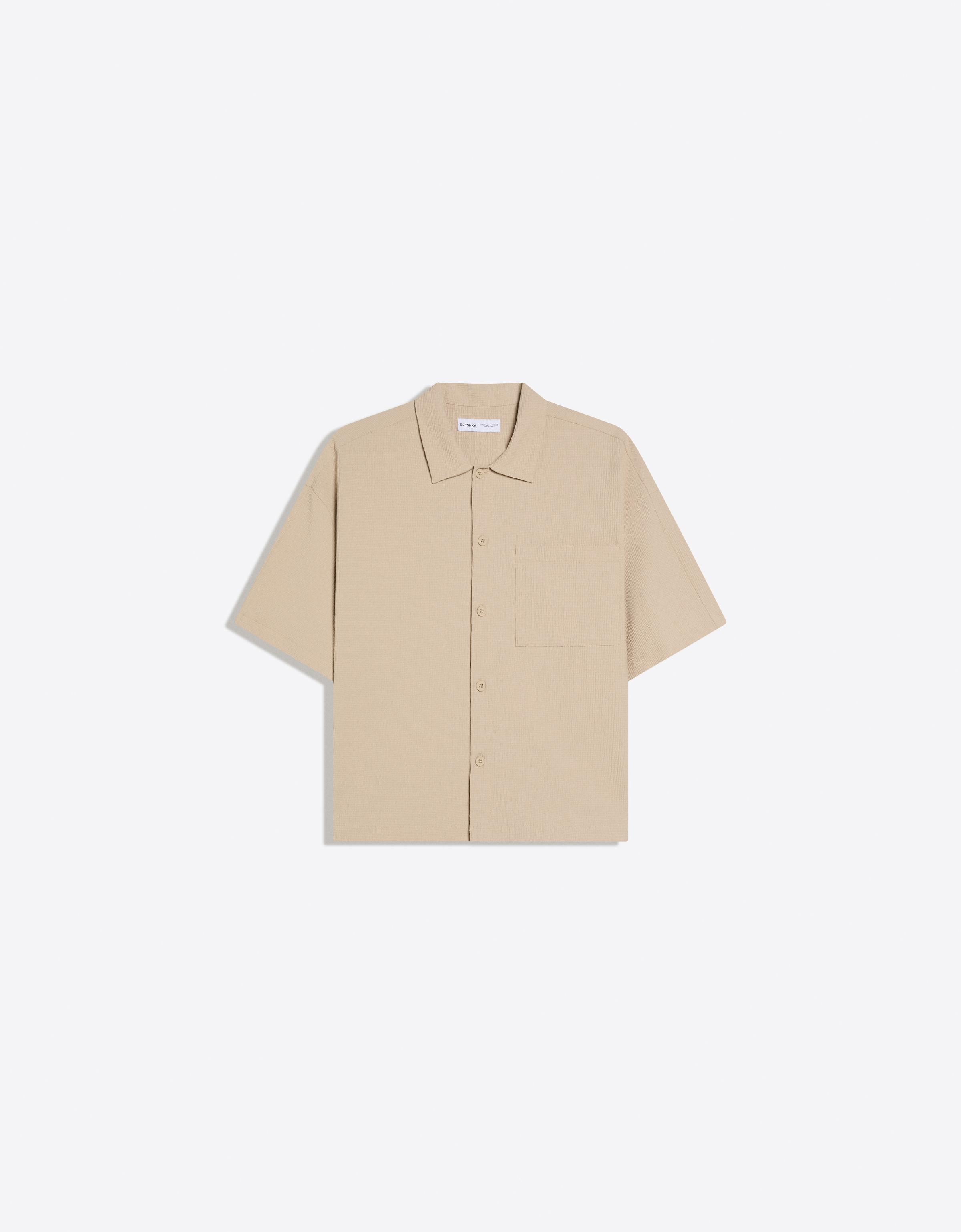 Pleated short sleeve boxy shirt — Sand