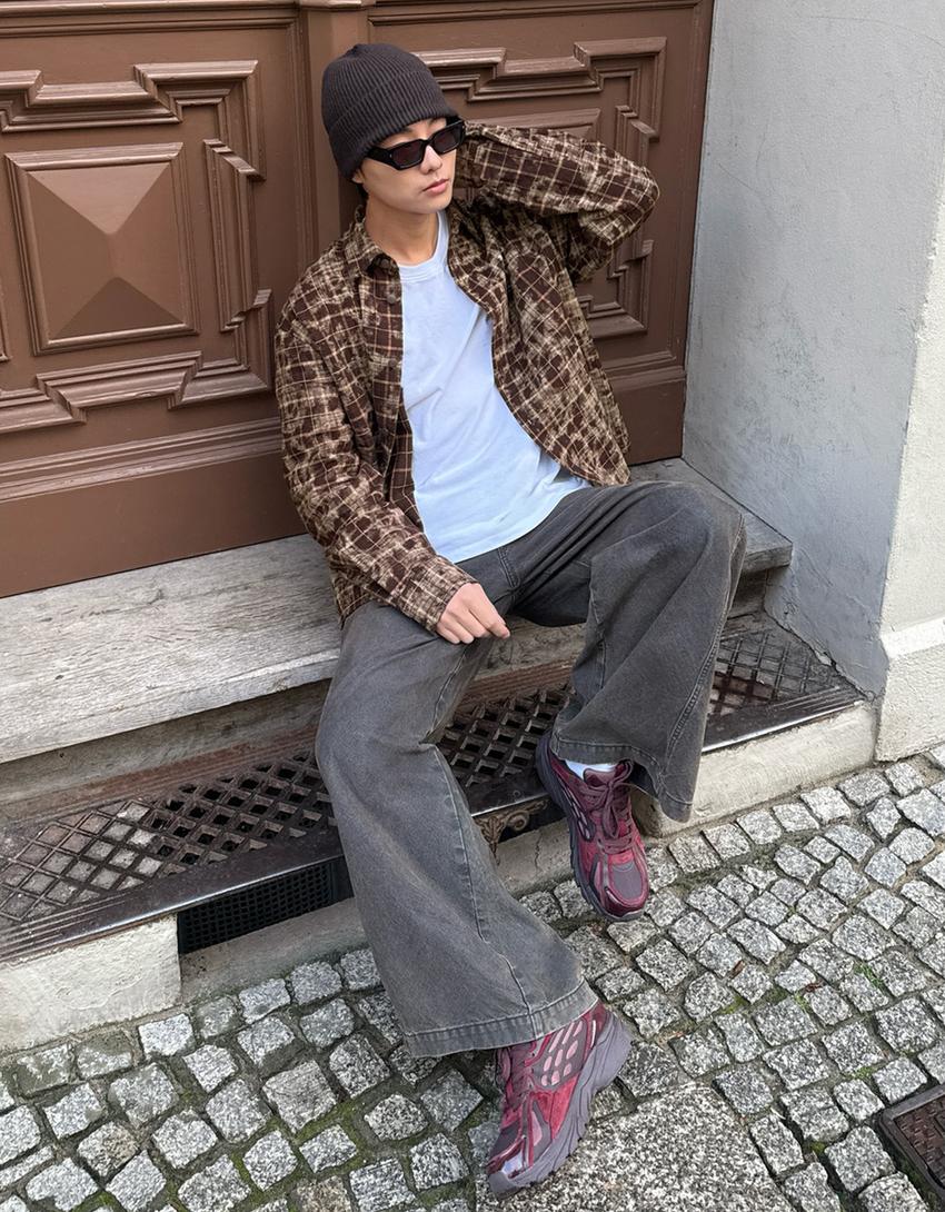 Oversize check shirt-Brown