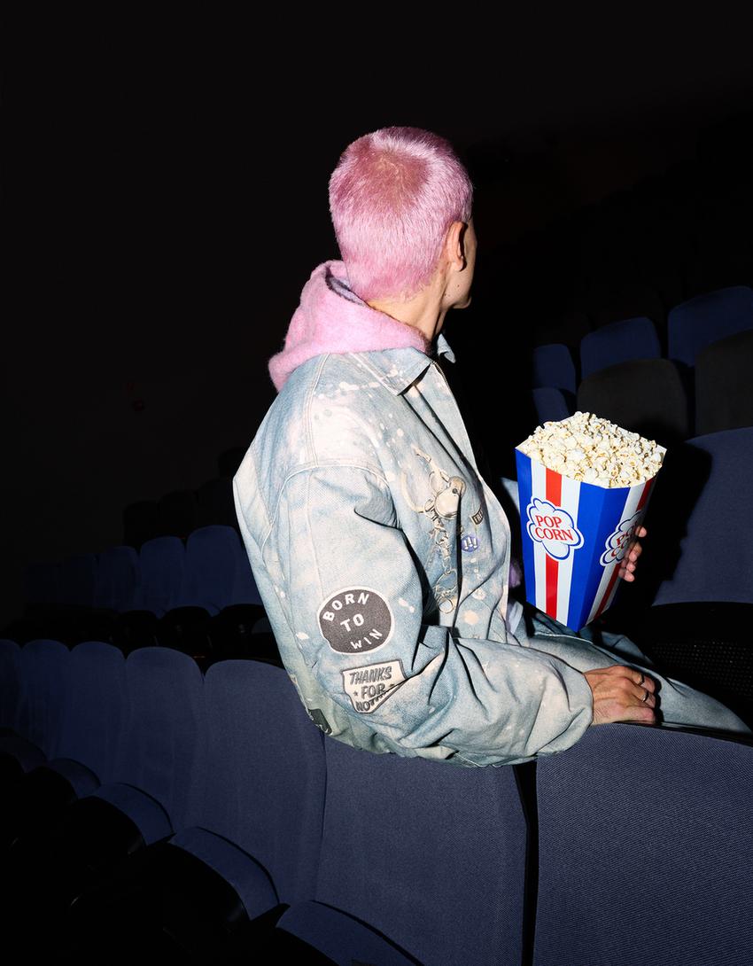 Printed denim jacket-Light blue