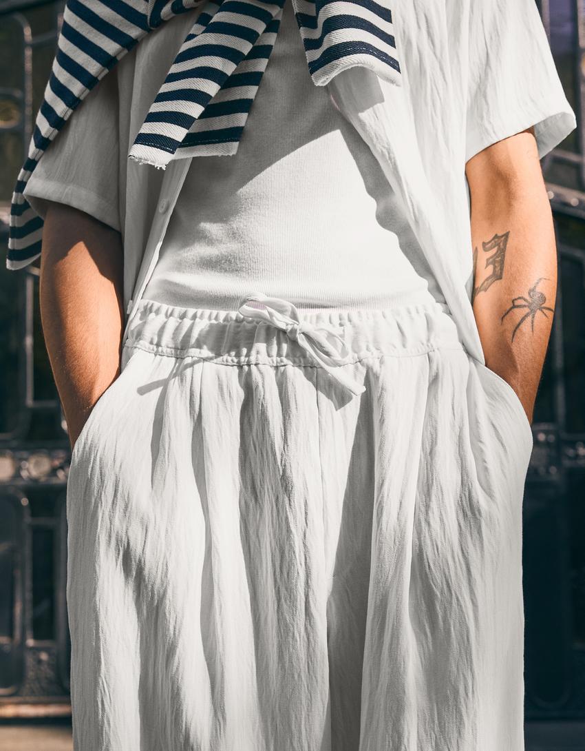 Pantalon baggy rustique-Blanc