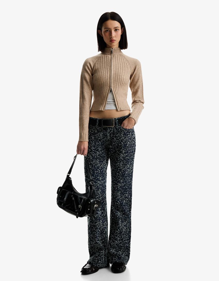 Jeans baggy fit flare texture-Marine