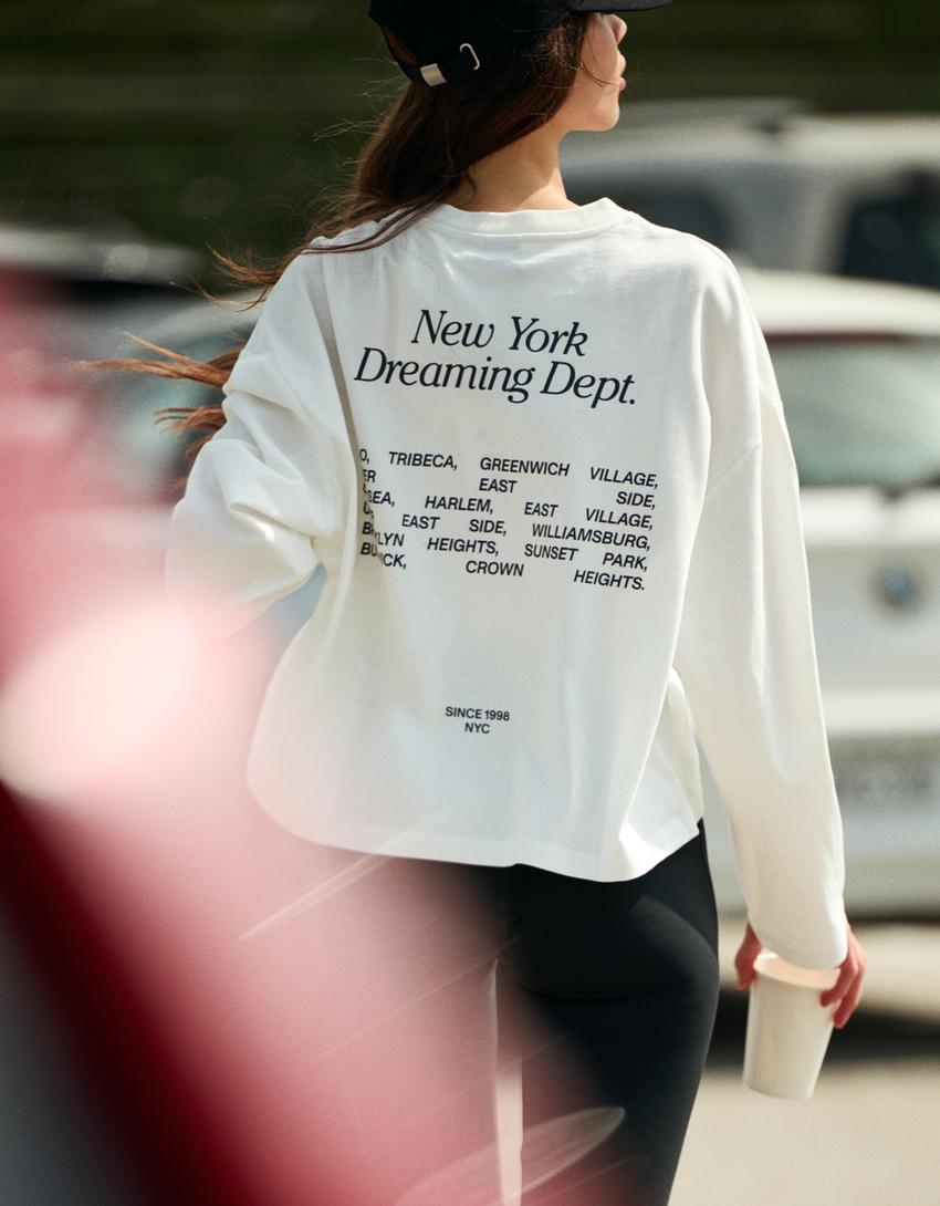 Camiseta manga larga boxy print-Blanco roto
