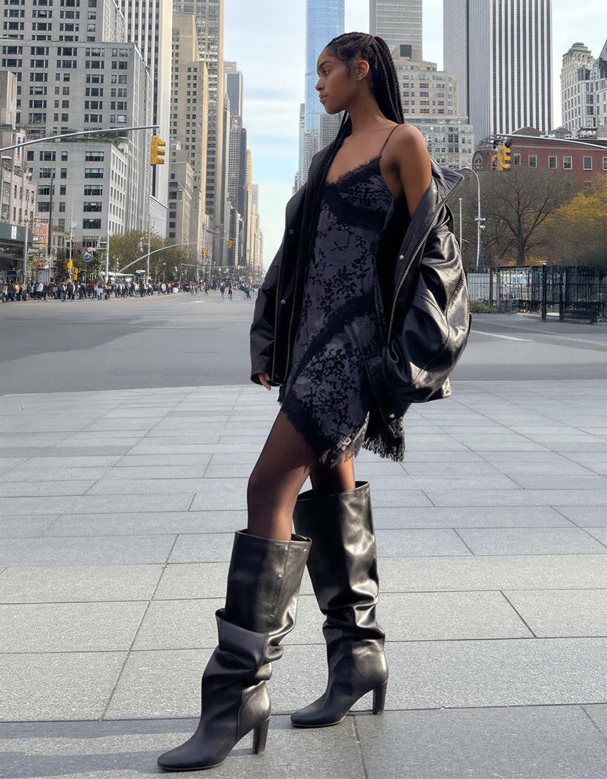 Mini dress with tulle and lace straps-Dark blue