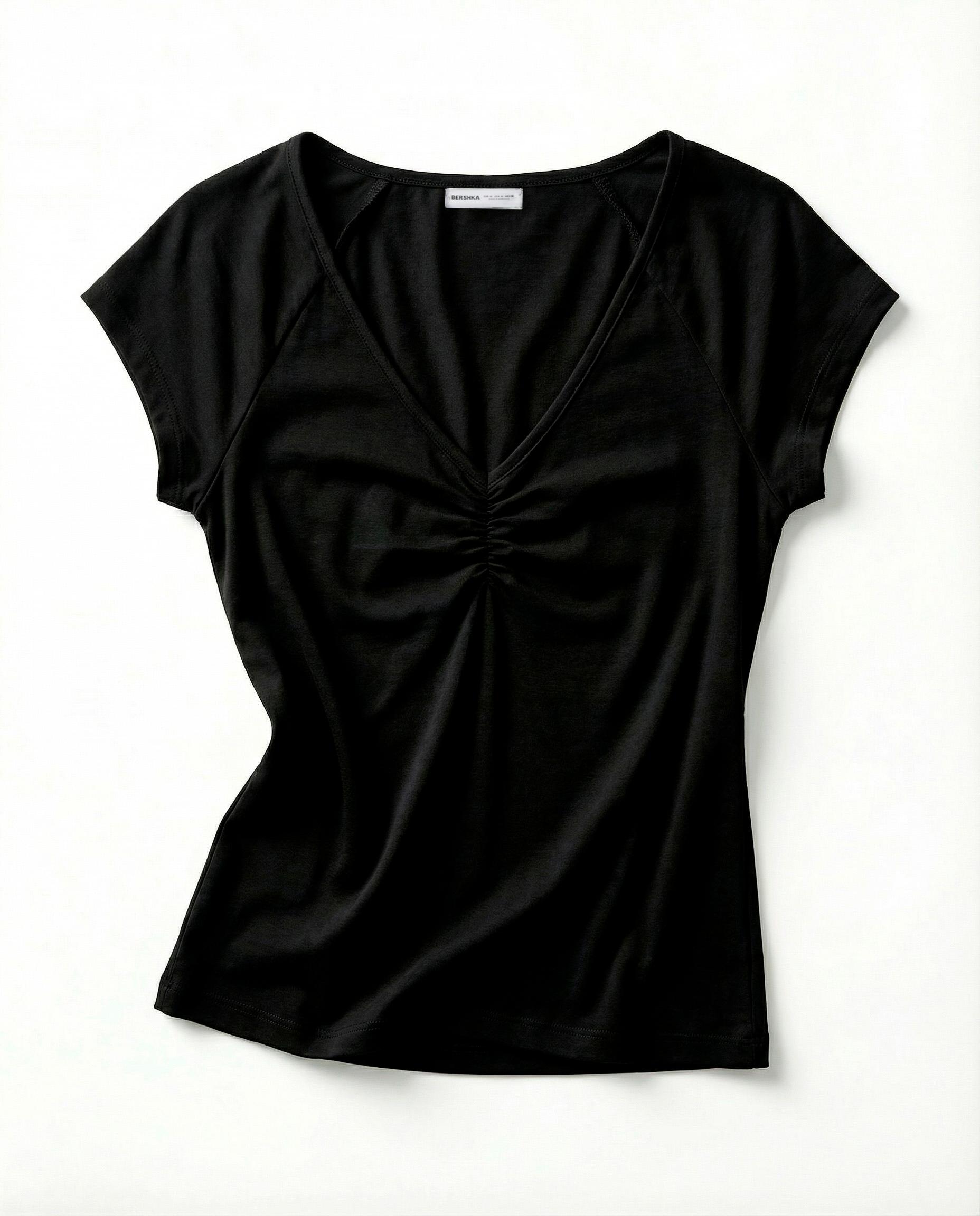 Short sleeve ruched T-shirt — Black