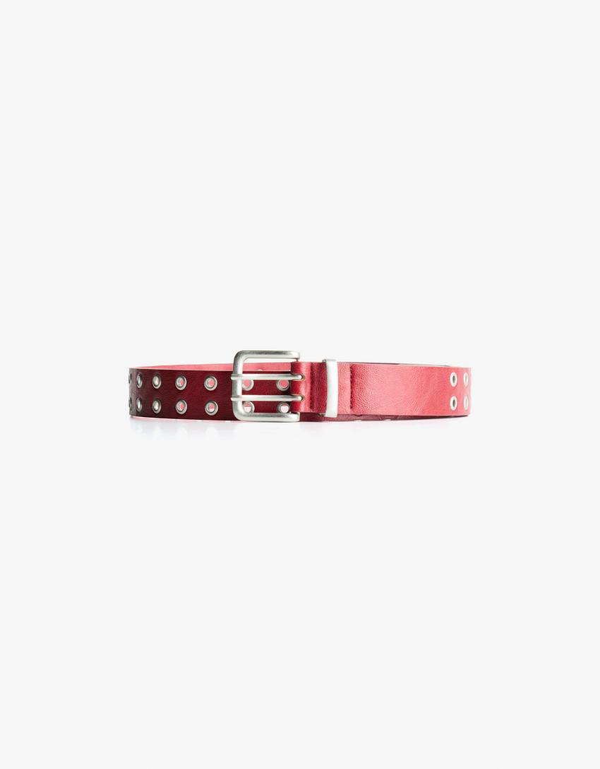 Riem van imitatieleer met eyelets-Rood