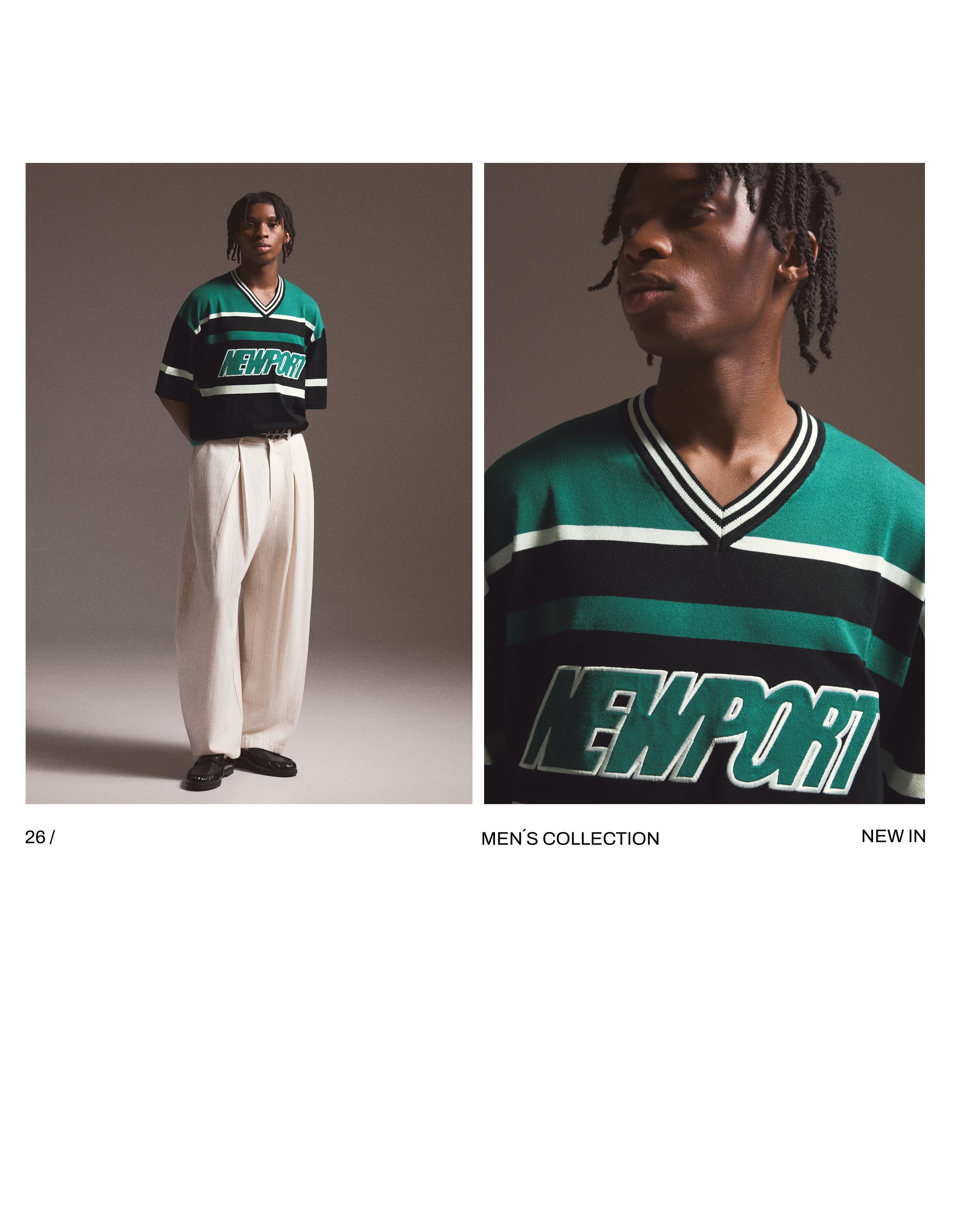 V-neck T-shirt with patch — Green