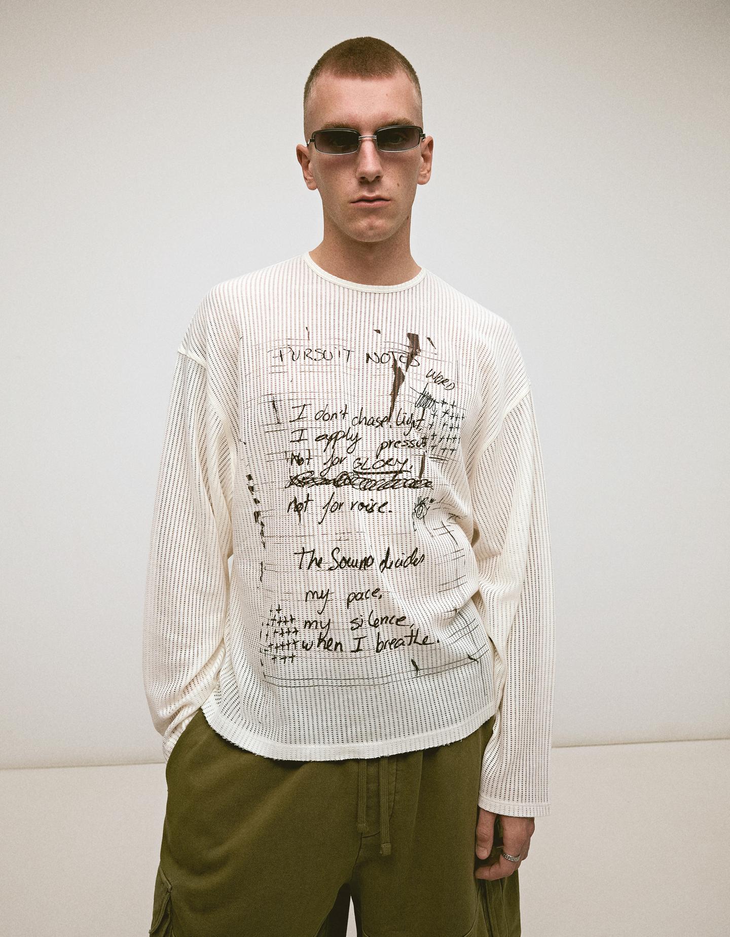Bershka Maglietta A Maniche Lunghe Stampata Uomo Xl Bianco Roto