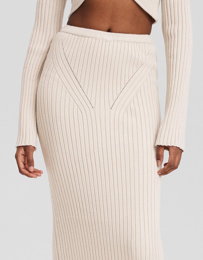 Ribbed knit midi skirt-Grey