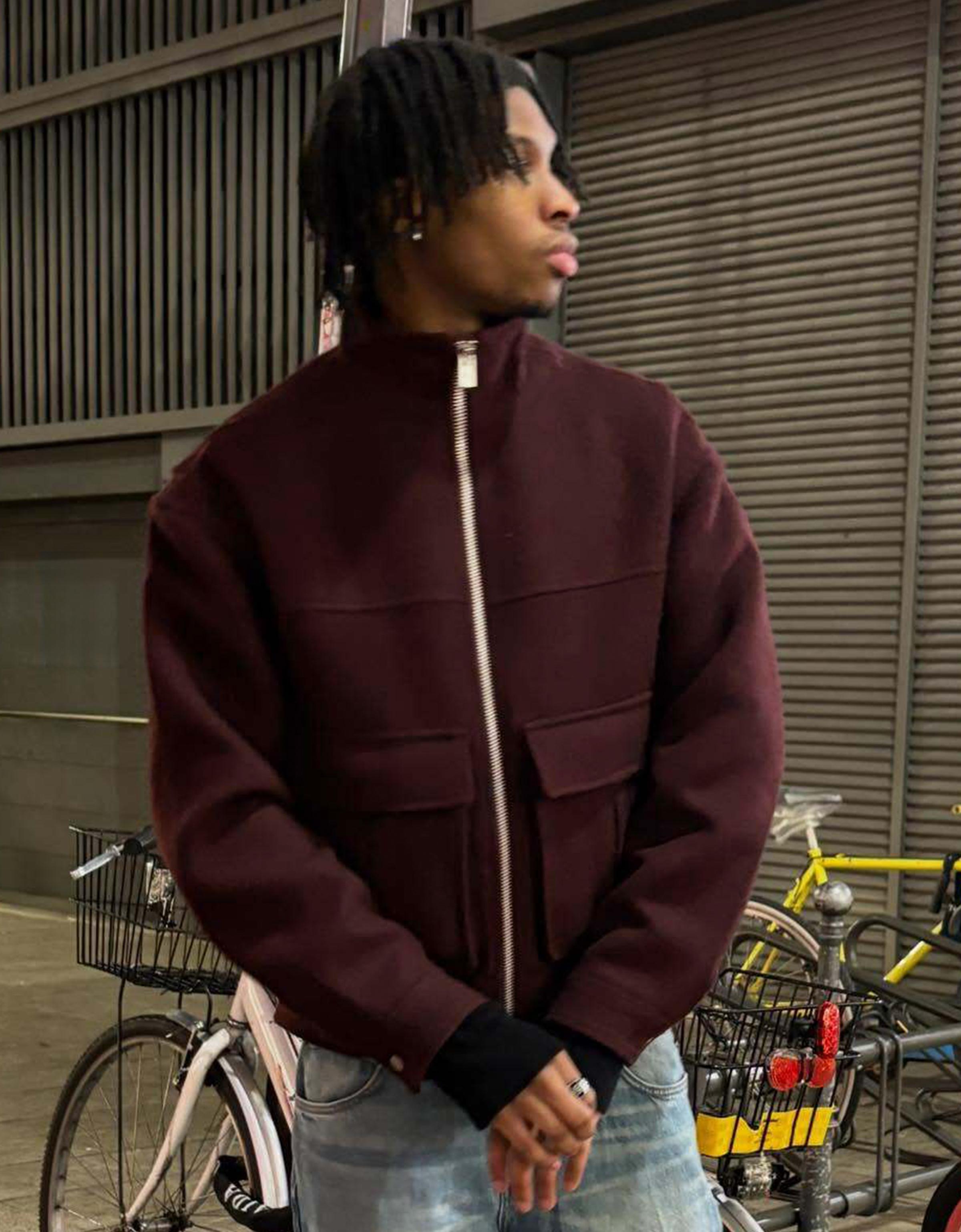 Bershka Jacke Aus Stoff Mit Reißverschluss Herren Xl Bordeaux