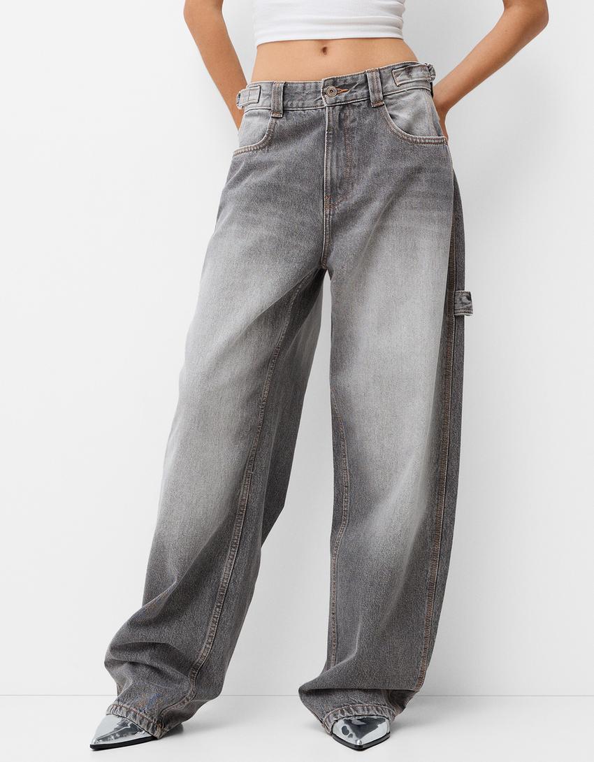 Adjustable balloon fit carpenter jeans-Grey-1