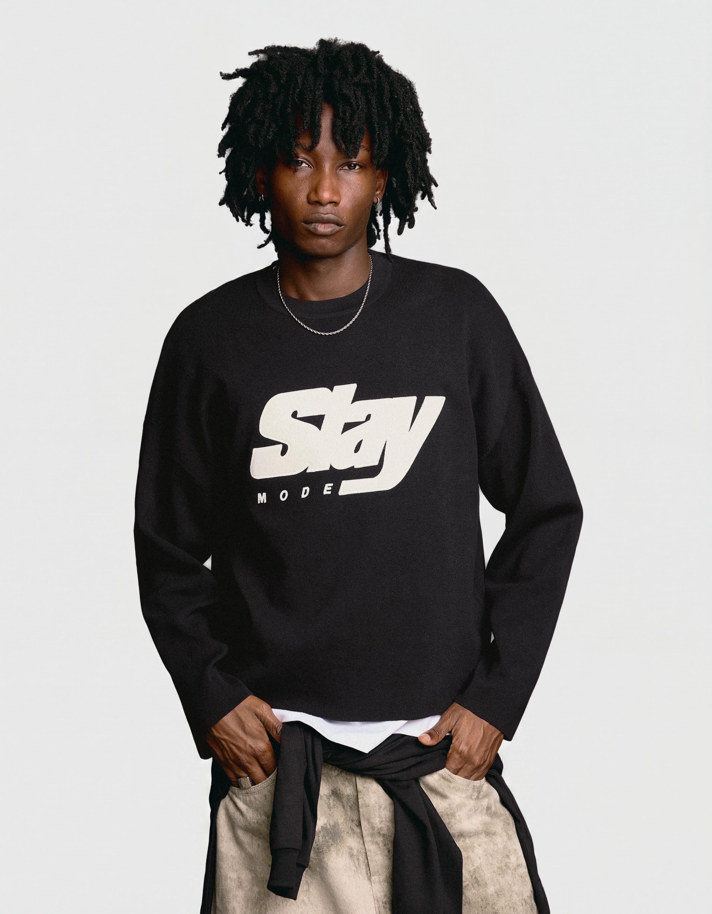 Printed round neck jumper — Black