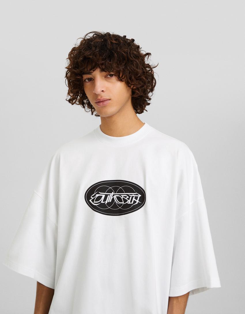 Printed short sleeve oversize T-shirt-White-2