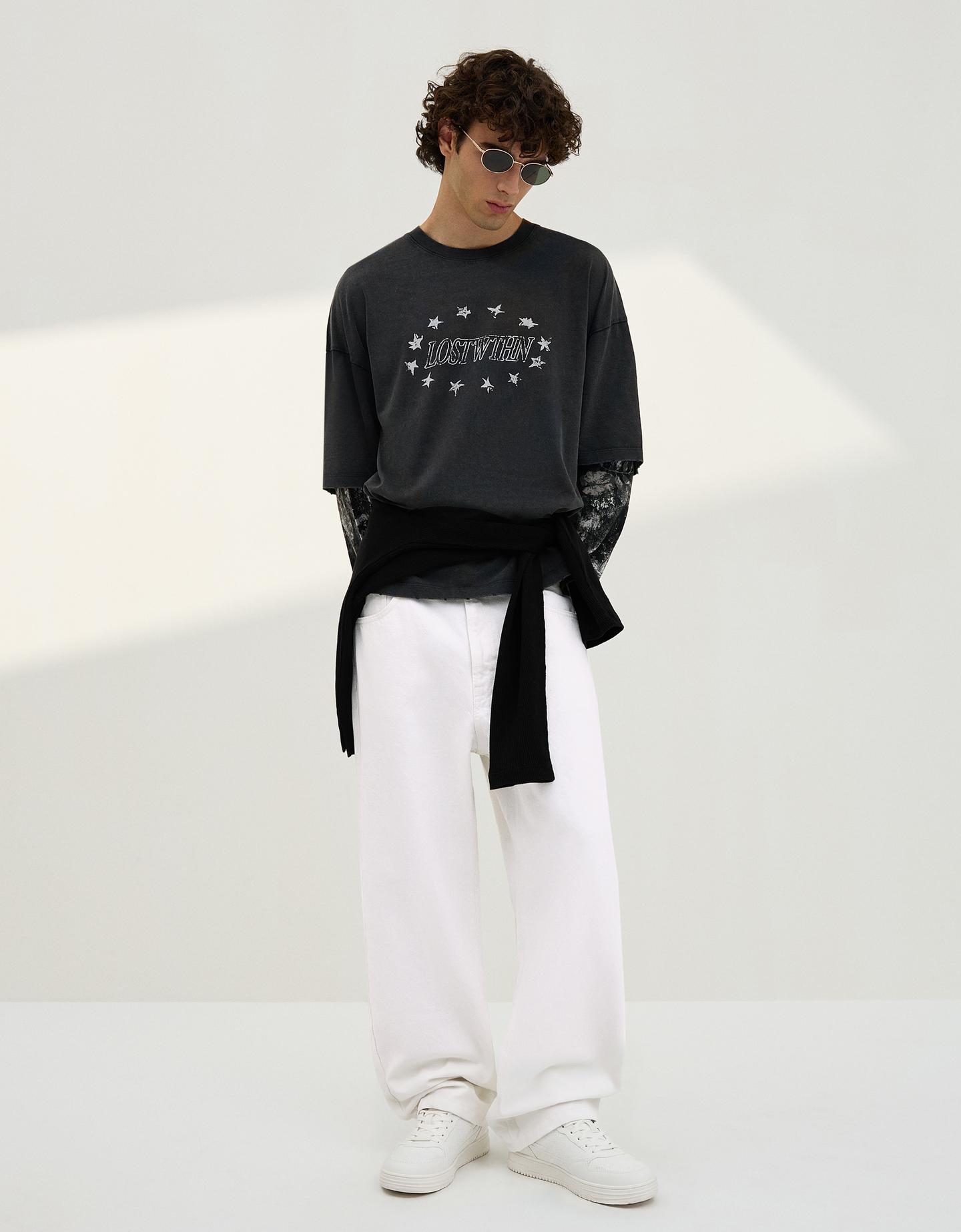 Bershka jeansy o kroju baggy biały