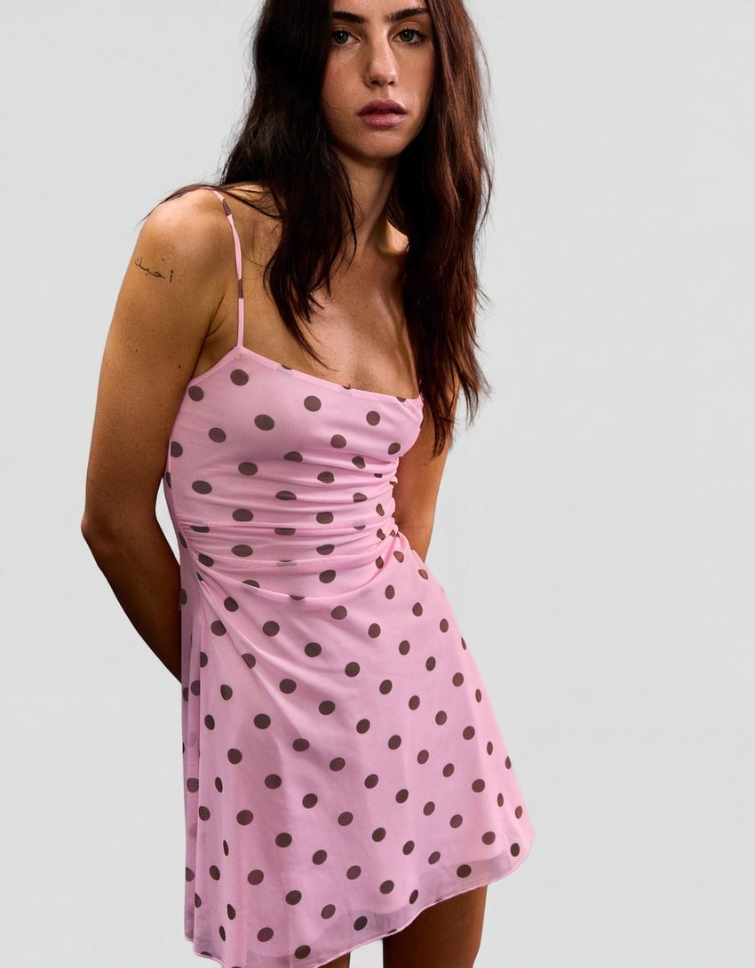 Robe mini bretelles tulle-Rose