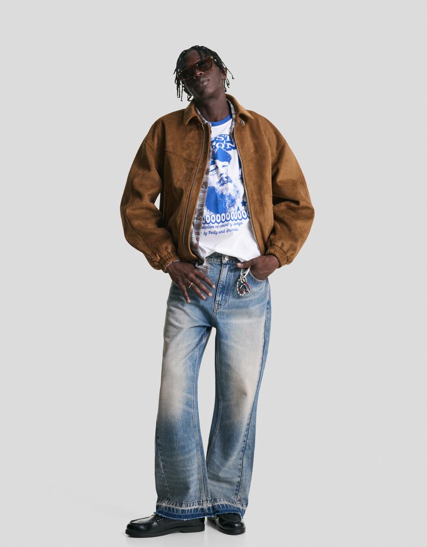 بنطال جينز جرسي واسع-أزرق فاتح