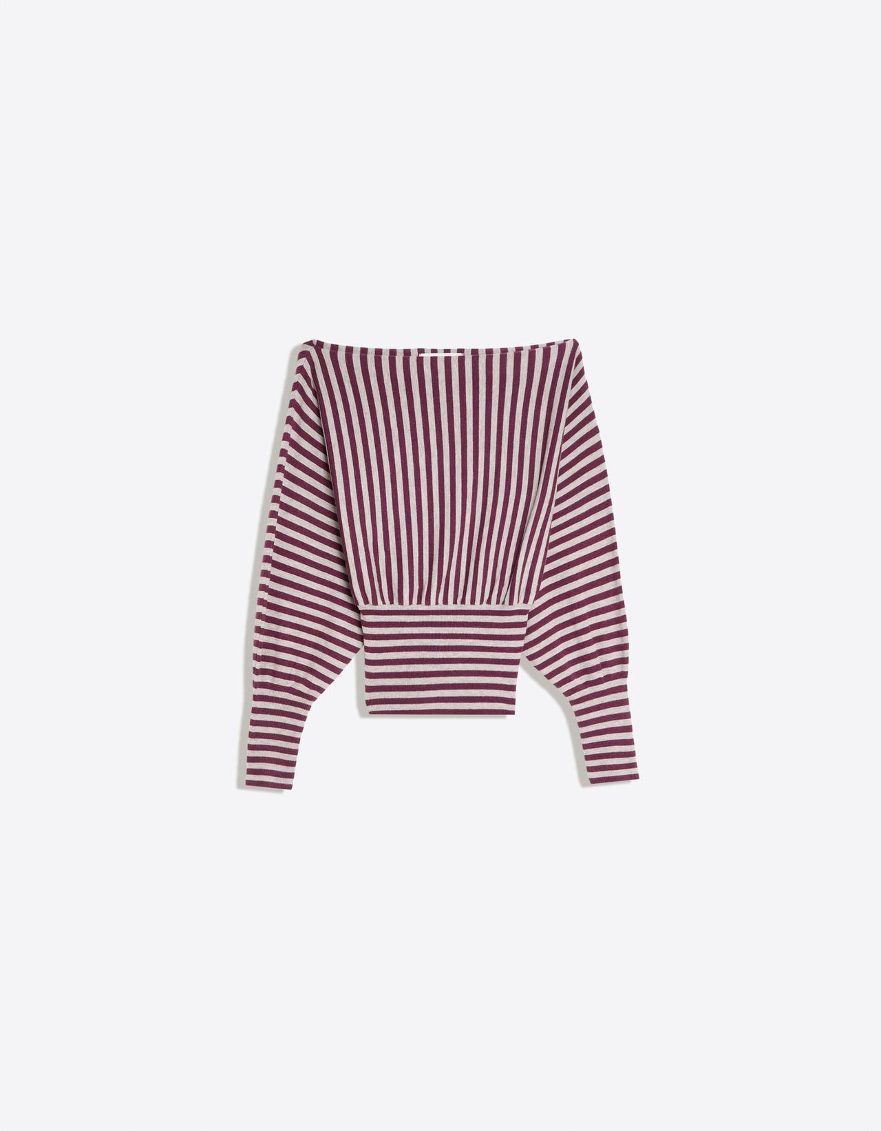 Asymmetric stripe-neck jumper — Burgundy