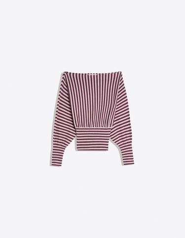 Asymmetric stripe-neck jumper — Burgundy 5