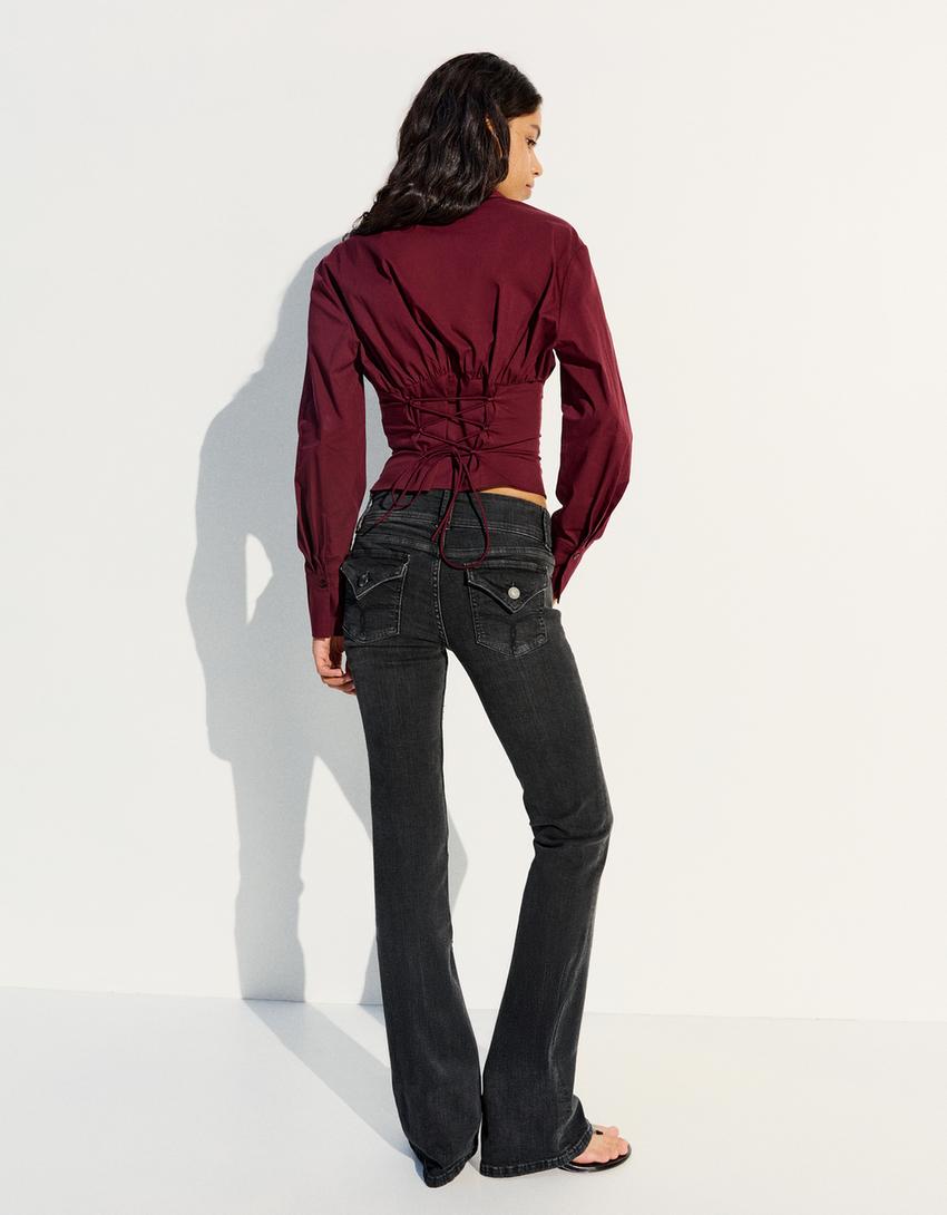 Jeans bootcut vita bassa-Nero