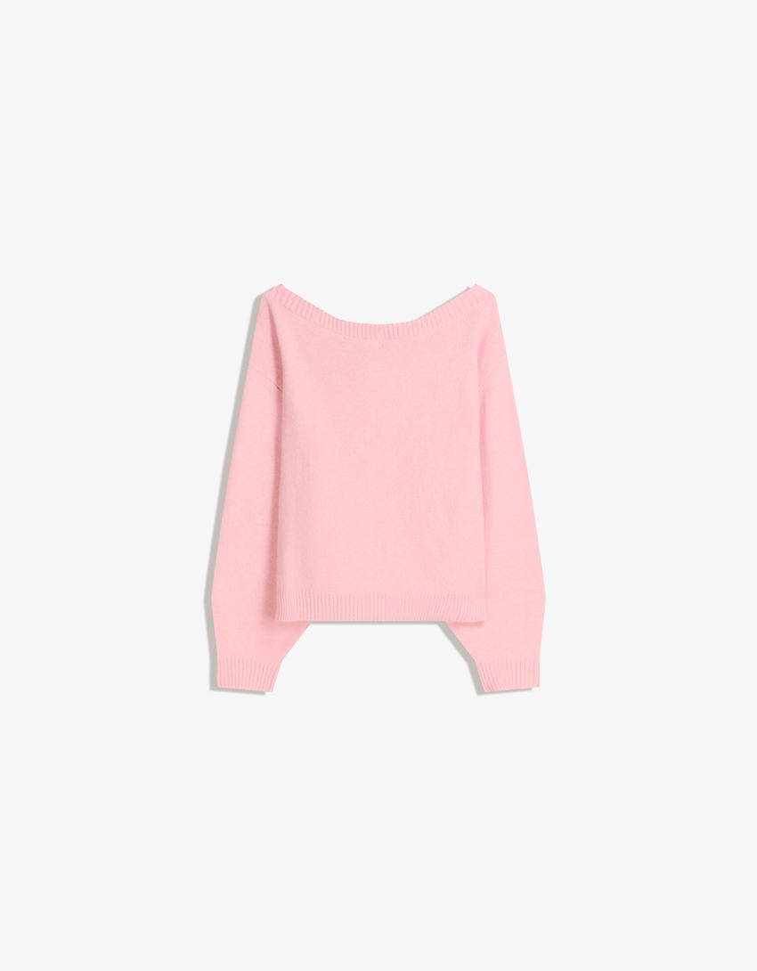 Camisola com nervuras e decote bardot-Rosa