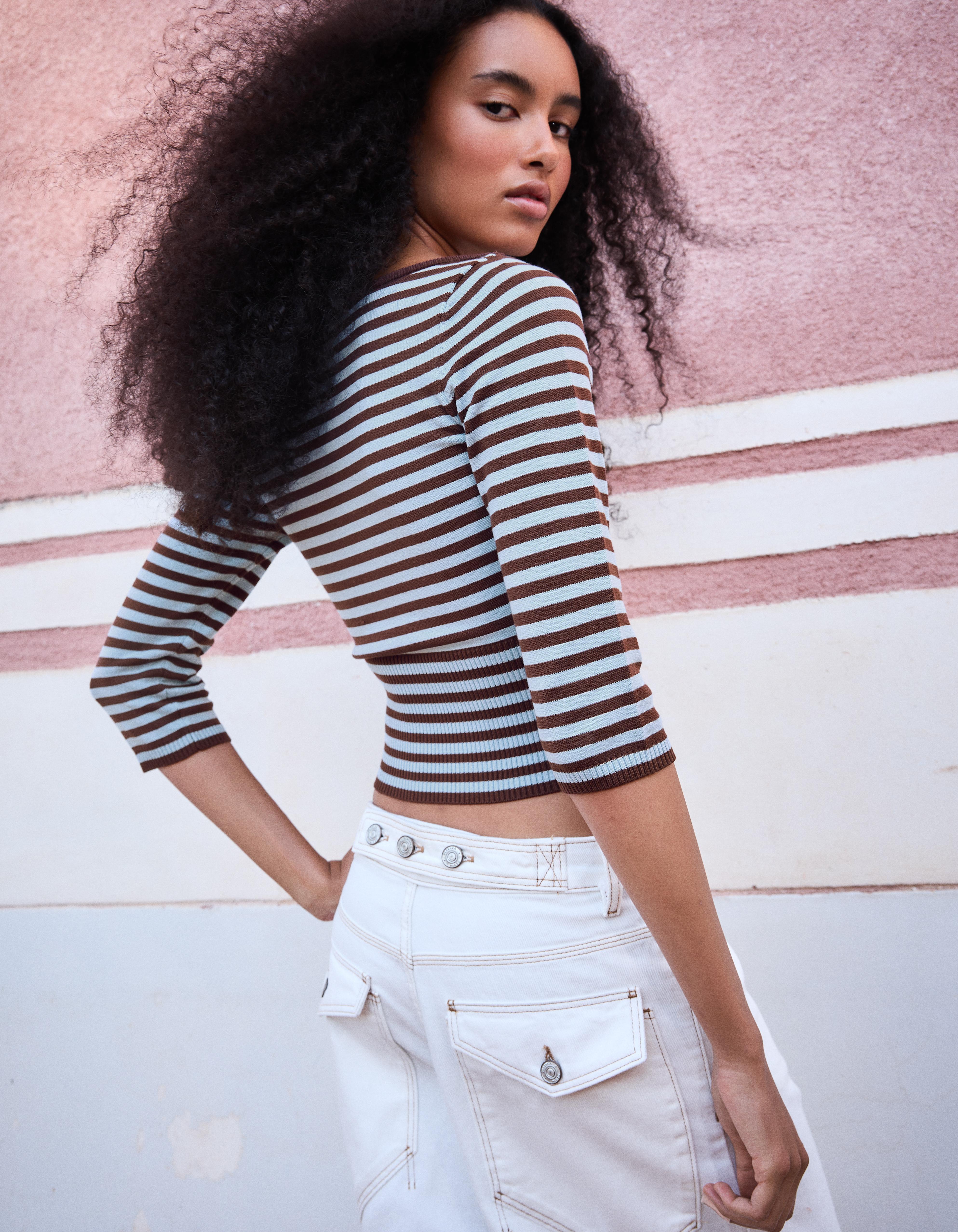 Boat neck jumper — Brown
