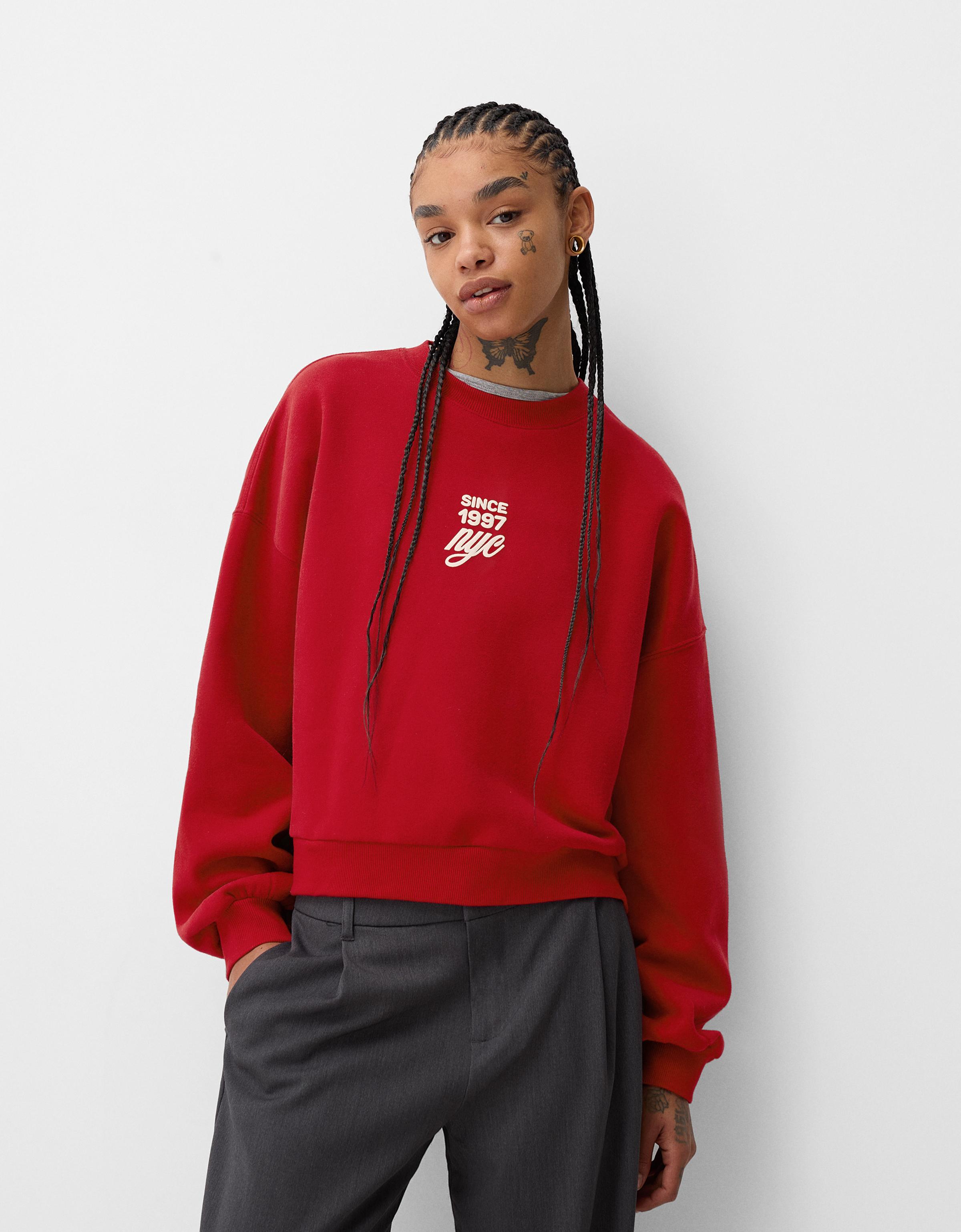 Bershka Sweatshirt Mit Print Damen 10-12 Rot