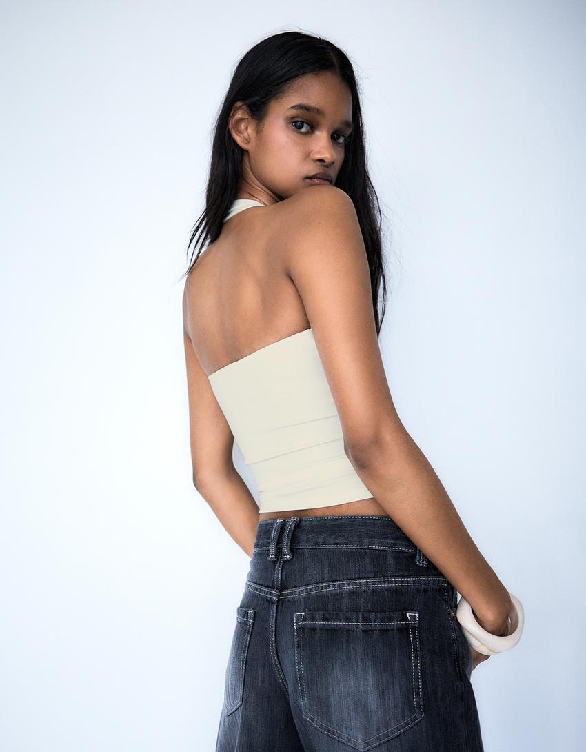 Halter top with buttons-Off white