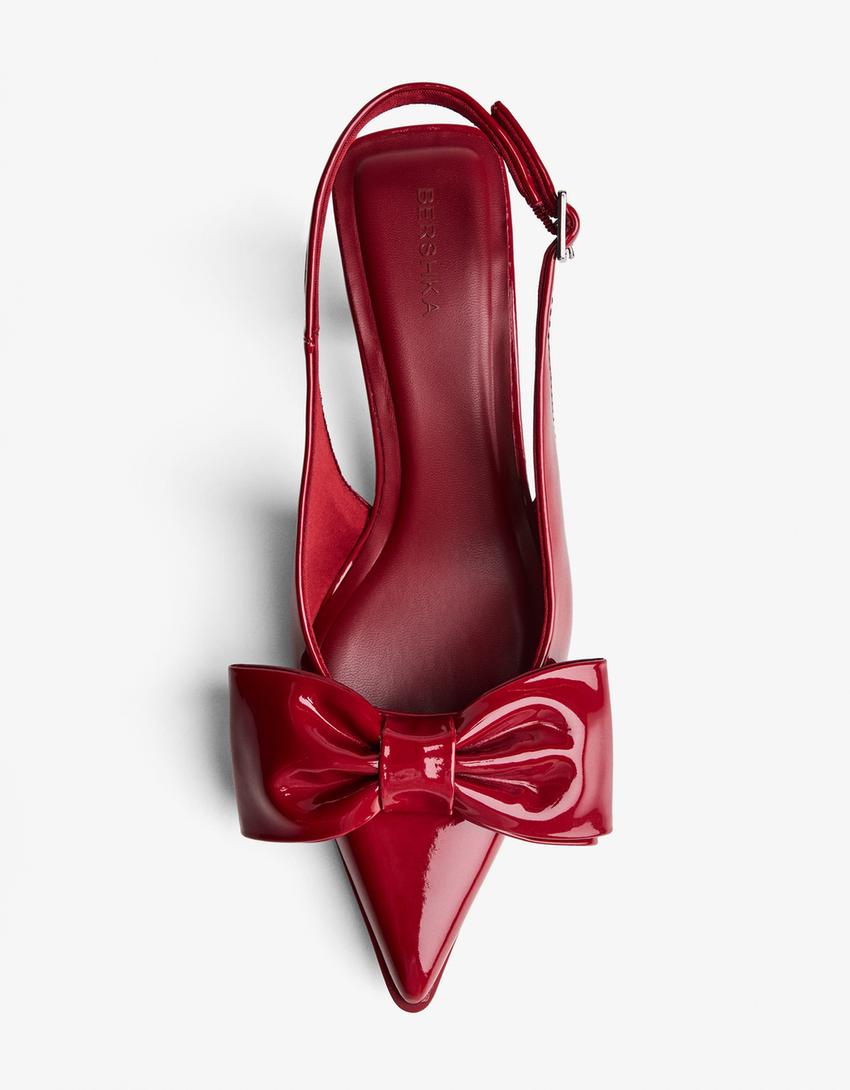 Sapato tacão kitten laço-Vermelho