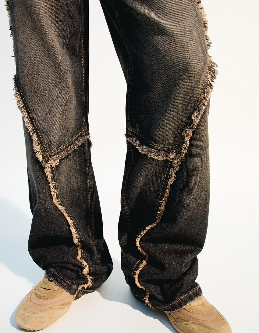 Saçaklı baggy jean-Siyah-2