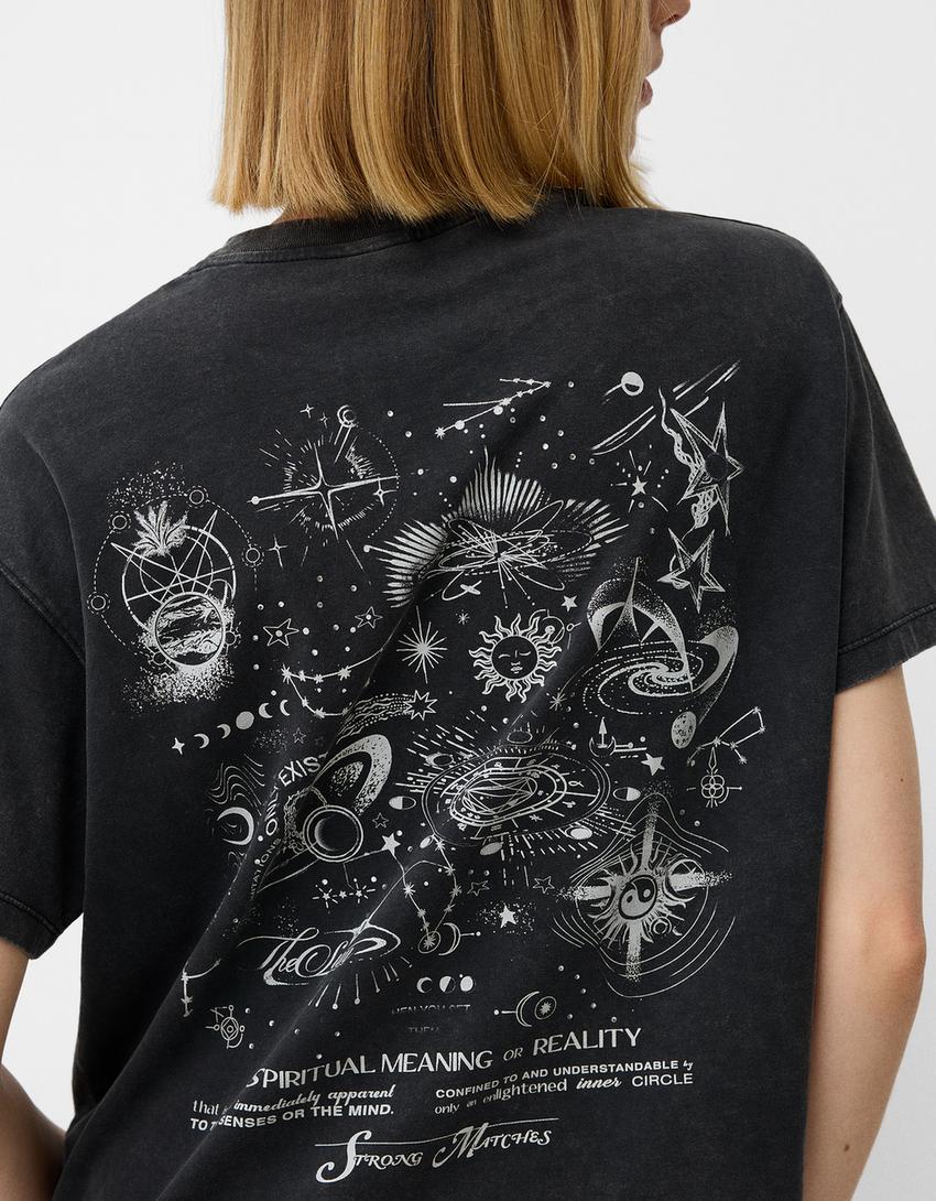 Camiseta manga curta estampado efecto lavado-Gris escuro-2
