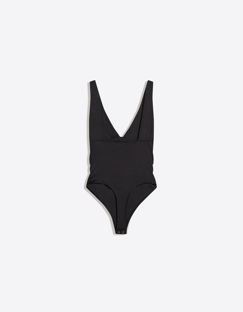 Bodysuit with gathered straps-Black