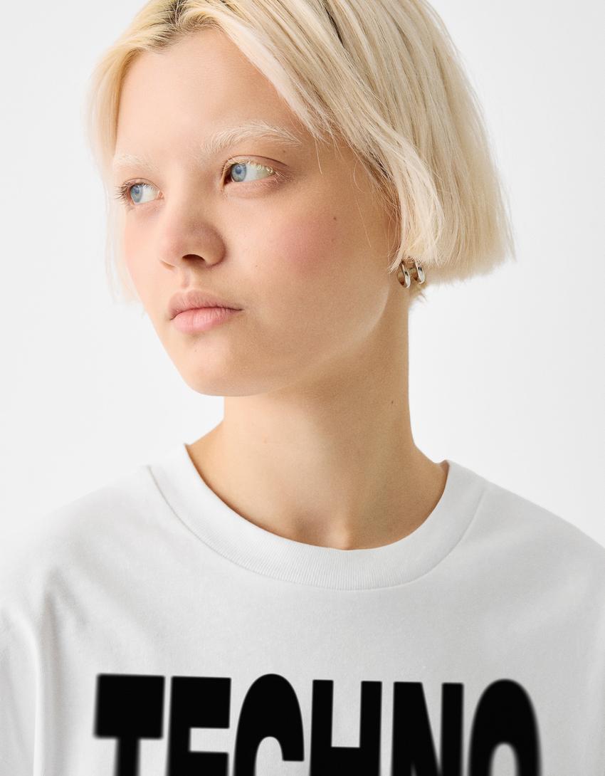 T-shirt manga curta cropped boxy fit-Branco-3