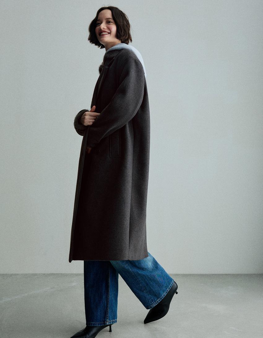 Long drop-shoulder coat-Dark grey