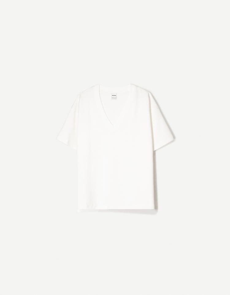 Heavy cotton short sleeve V-neck T-shirt